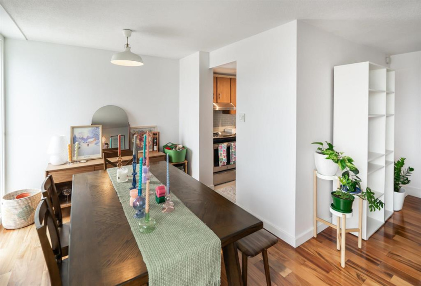 Dining area easily fits a large table