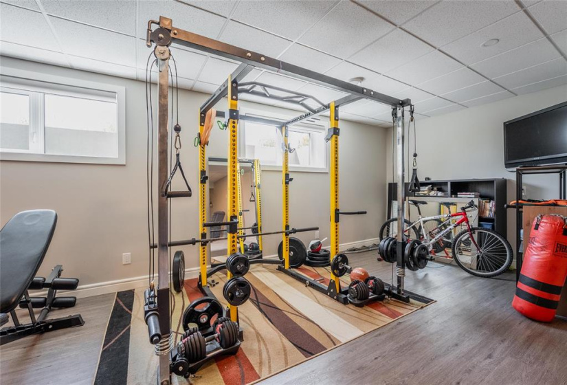 Gym area with RIP for a future bar or kitchenette