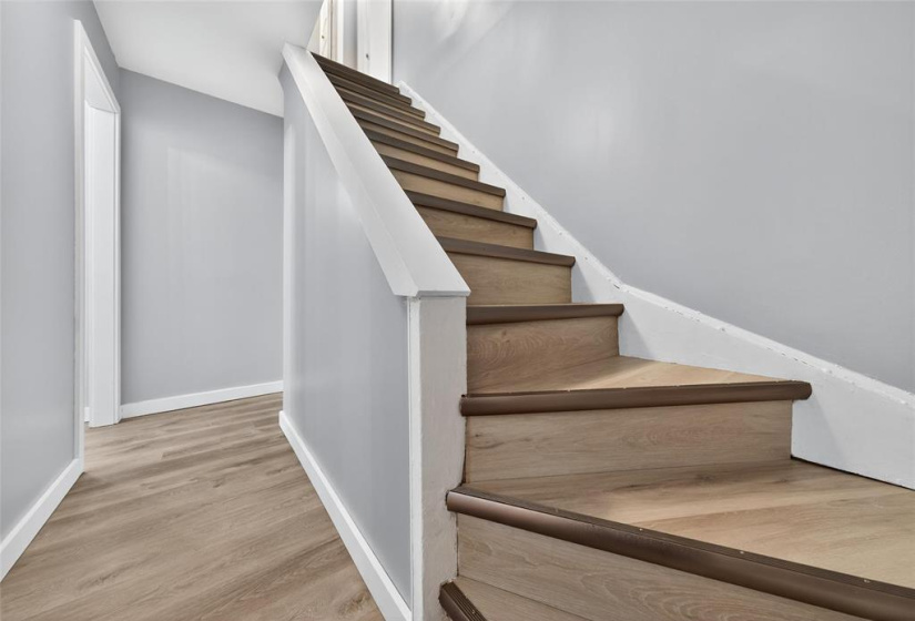 Updated flooring on stairs.