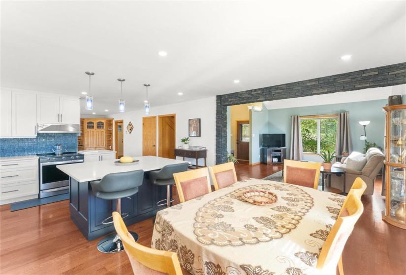Dining, kitchen and living room vies