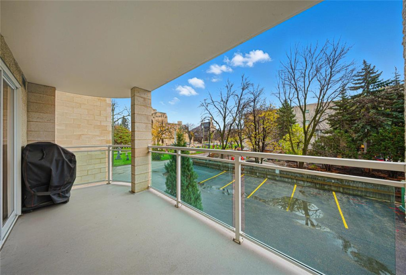 Balcony with views of the Cathedral. The property across is getting a landscaping make over and we are told there will be two water fountains to look at