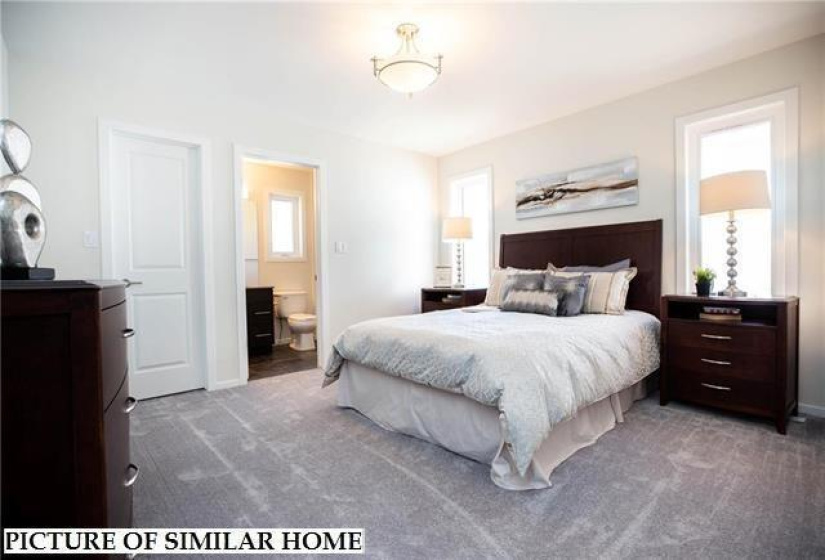 Primary Bdrm showing door to the 3 pce Enste w/5 ft walk-in shower. Door on the Left is entrance to the walk-in closet.