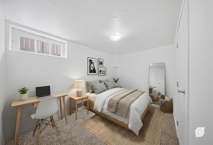 basement bedroom virtually staged