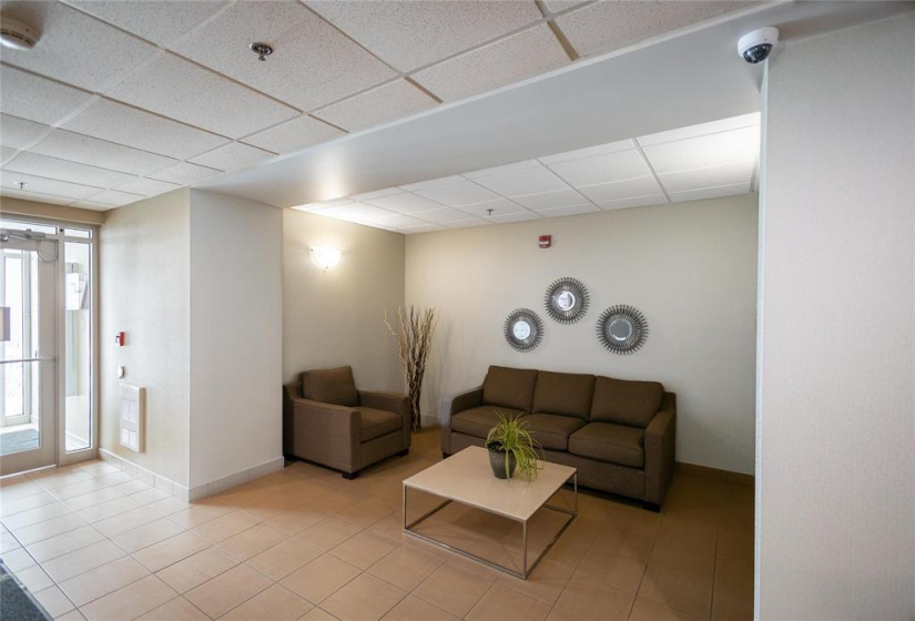 building entry has postal boxes