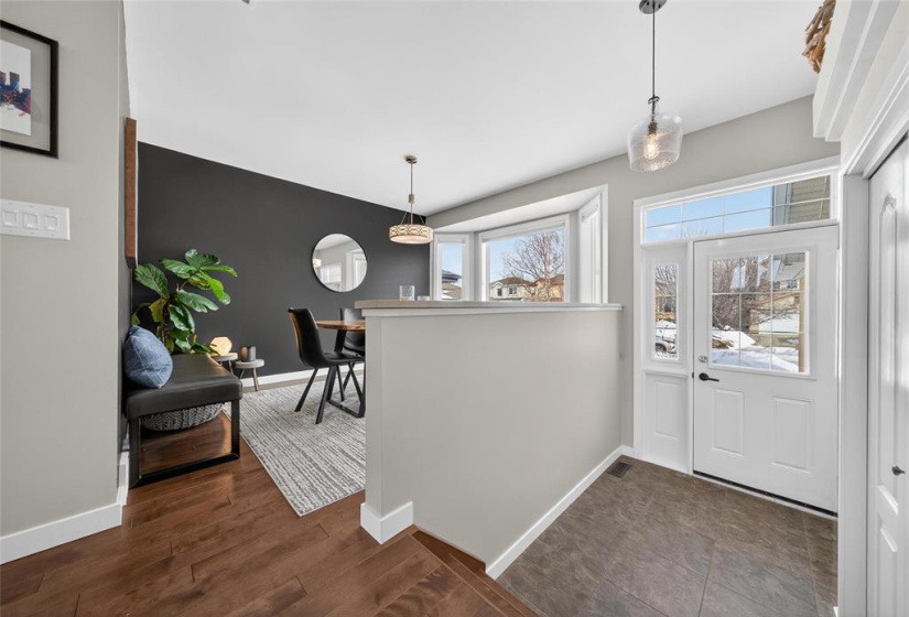 Hardwood flooring throughout main living area.