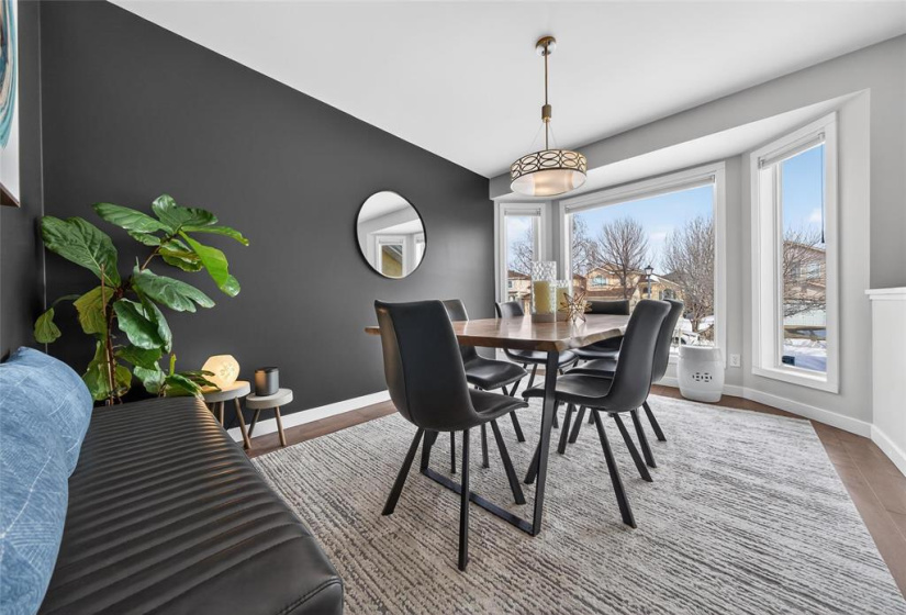 Bright, formal dining room.