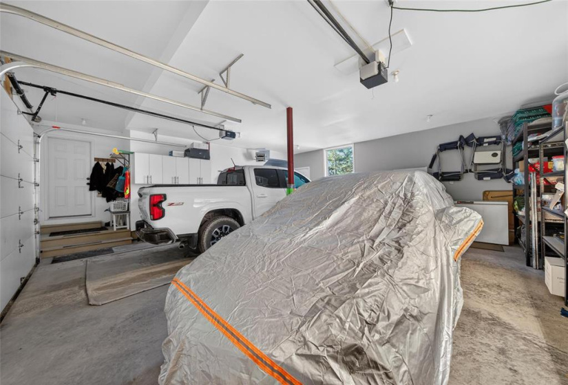 Inside the insulated 25x24 double attached garage.
