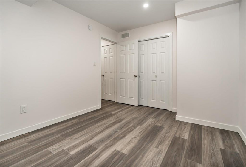 Large double closet in basement bedroom