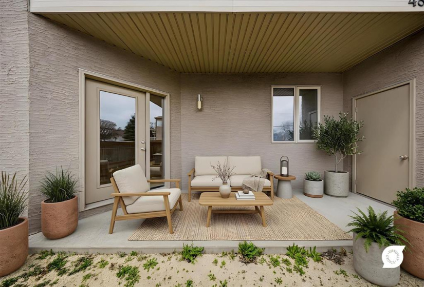 Virtually staged  outdoor covered Balcony/patio
