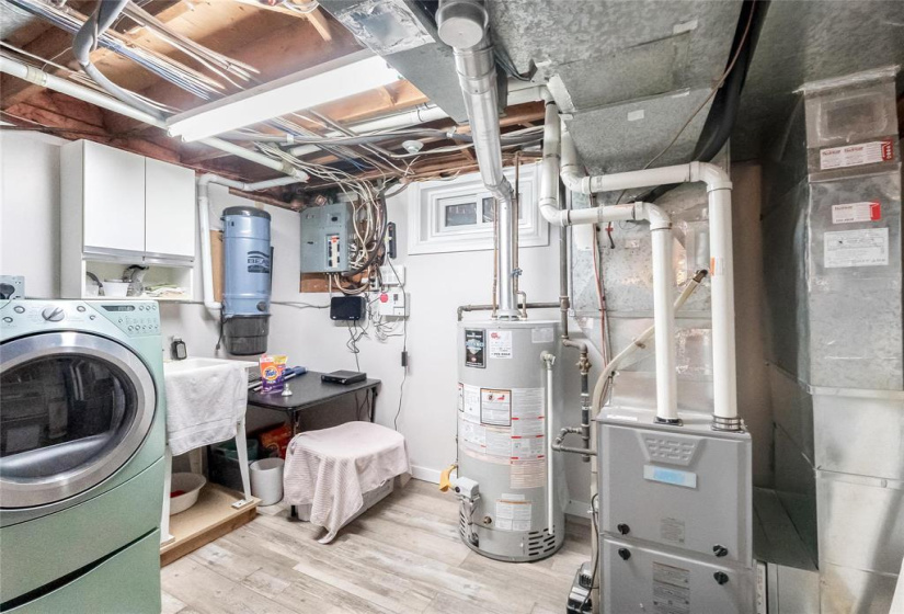 Utility room, high efficiency furnace, c/vac, Sump pump
