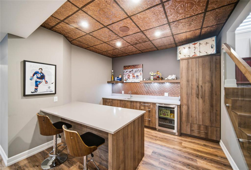 Lower level bar with copper ceiling detail