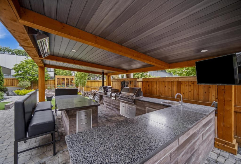 Outdoor kitchen with pizza oven