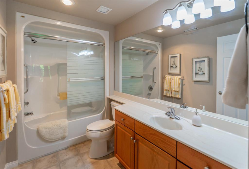 En-suite has a 1pc tub/shower unit - no seams or grout lines to clean!